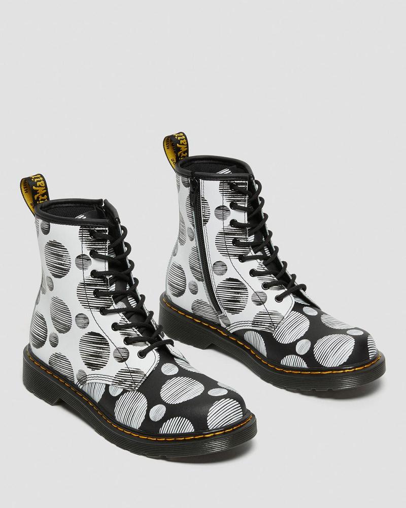 Black Kids' Dr Martens Youth 1460 Polka Dot Leather Lace Up Boots | CA 714QMA